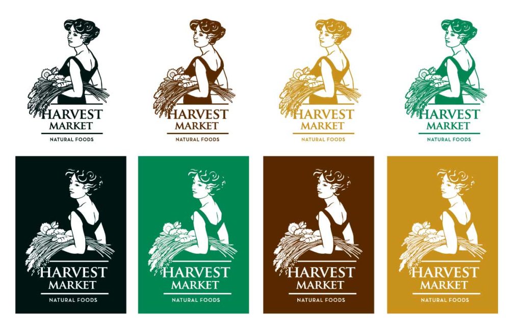 Harvest Market one color logos on white and on colors